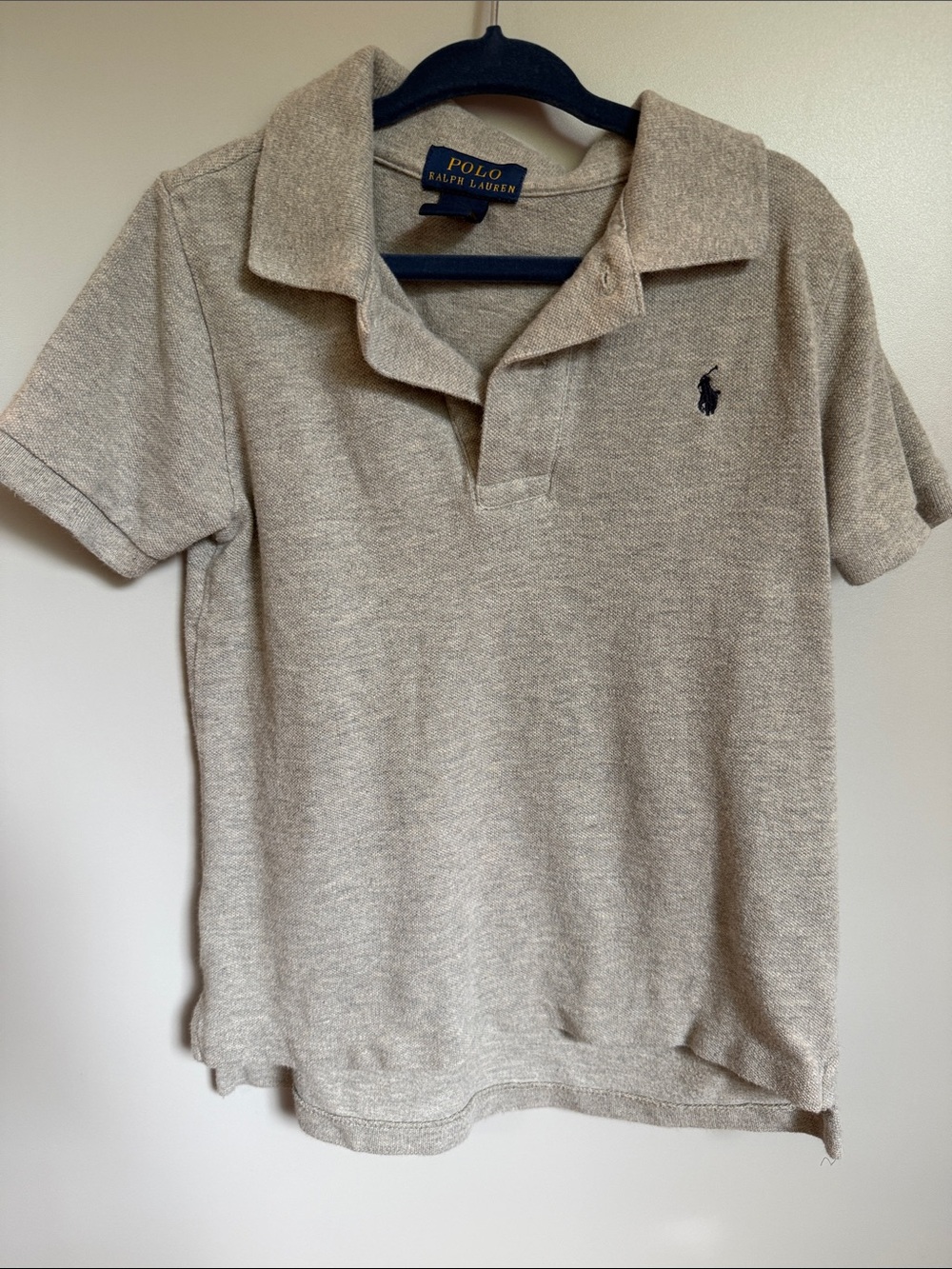 Polo by Ralph Lauren Boys' Tan Heather Polo with Navy Pony